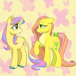 Size: 640x640 | Tagged: safe, artist:horse-time-babey, derpibooru import, fluttershy, butterfly, classical unicorn, insect, pony, unicorn, bow, cloven hooves, curved horn, cute, daaaaaaaaaaaw, earth pony fluttershy, female, horn, image, leonine tail, png, raised hoof, redesign, shyabetes, species swap, tail, tail bow, unicorn fluttershy, unshorn fetlocks