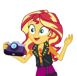 Size: 1091x1080 | Tagged: safe, derpibooru import, edit, edited screencap, screencap, sunset shimmer, equestria girls, equestria girls series, forgotten friendship, background removed, camera, cute, image, not a vector, open mouth, open smile, png, shimmerbetes, simple background, smiling, transparent background