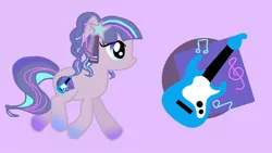 Size: 1920x1080 | Tagged: safe, derpibooru import, oc, oc:melody heart, earth pony, pony, cute, cutie mark, ear piercing, earring, female, full body, guitar, hooves, image, jewelry, jpeg, mare, monochrome, multicolored hair, multicolored mane, music notes, musical instrument, piercing, ponytail, simple background, solo, solo female, tail