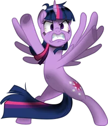 Size: 4499x5258 | Tagged: safe, artist:lincolnbrewsterfan, derpibooru import, twilight sparkle, twilight sparkle (alicorn), alicorn, my little pony: the movie, spoiler:comic70, angry, frog (hoof), furious, gritted teeth, heart, heart hoof, image, inkscape, loose hair, meme, messy hair, messy mane, messy tail, movie accurate, png, rage, rage face, shading, shrunken pupils, spread hooves, spreading, spread legs, spread wings, .svg available, tail, underhoof, vector, vein, wide eyes, wings, wrinkles