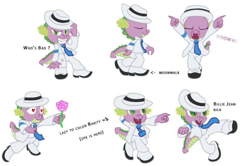 Size: 860x589 | Tagged: safe, artist:twisterth, derpibooru import, spike, dragon, absurd resolution, bad, billie jean, clothes, cosplay, costume, dancing, flower, grin, hat, heart eyes, image, implied rarity, jacket, kick, kicking, looking at you, male, michael jackson, michael jackson reference, michael jackson's moonwalker, moonwalk, moonwalker, palette, png, pose, shoes, simple background, smiling, smiling at you, smooth criminal, solo, spike day, suit, transparent background, walking, wingding eyes