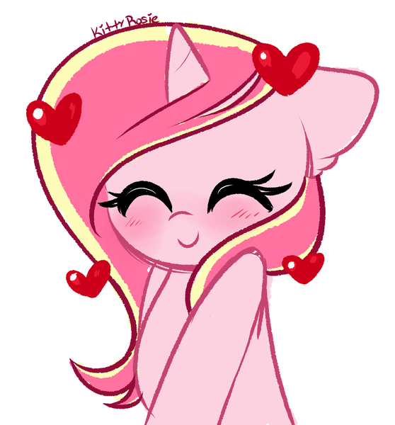 Size: 2971x3194 | Tagged: safe, artist:kittyrosie, derpibooru import, oc, oc:rosa flame, pony, unicorn, bk, blushing, eyes closed, horn, image, png, simple background, unicorn oc, white background