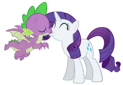 Size: 2595x1801 | Tagged: safe, artist:datnaro, artist:dragonchaser123, derpibooru import, edit, vector edit, rarity, spike, dragon, pony, female, image, kissing, male, png, shipping, simple background, sparity, straight, transparent background, vector, winged spike, wings
