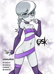 Size: 1150x1550 | Tagged: suggestive, artist:oldskullkid, banned from derpibooru, silver spoon, equestria girls, child, choker, clothes, evening gloves, female, fingerless gloves, glasses, gloves, image, latex, latex gloves, latex stockings, lolicon, long gloves, png, signature, solo, solo female, stockings, thigh highs, underage, url, young