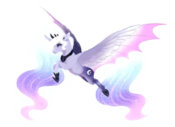 Size: 4400x3200 | Tagged: safe, artist:gigason, derpibooru import, oc, oc:nightwatch, alicorn, bat pony, bat pony alicorn, pony, bat wings, crown, cutie mark, ethereal mane, female, hoof shoes, horn, hybrid wings, image, jewelry, mare, png, regalia, simple background, solo, starry mane, transparent background, wings