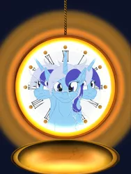 Size: 2400x3200 | Tagged: safe, artist:sixes&sevens, derpibooru import, minuette, unicorn, fanfic, broken glass, fanfic art, fanfic cover, glow, image, multeity, png, pocket watch, self paradox, self ponidox