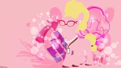 Size: 3840x2160 | Tagged: safe, artist:1alexgreen1, derpibooru import, phyllis cloverleaf, earth pony, pony, my little pony: a new generation, abstract background, bubble, canter logic, cutie mark, female, g5, glasses, hooves, image, jewelry, mare, name tag, necklace, pearl necklace, png, signature, solo, text, wallpaper