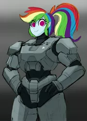 Size: 2951x4096 | Tagged: safe, artist:_ton618_, derpibooru import, rainbow dash, equestria girls, armor, crossover, halo (series), image, jpeg, looking at you, smiling, solo