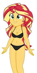 Size: 733x1440 | Tagged: suggestive, derpibooru import, edit, edited screencap, editor:ah96, screencap, sunset shimmer, equestria girls, legend of everfree, background removed, belly button, black bra, black panties, black underwear, bra, breast edit, breasts, cleavage, clothes, cute, image, not a vector, png, shimmerbetes, simple background, solo, transparent background, underwear