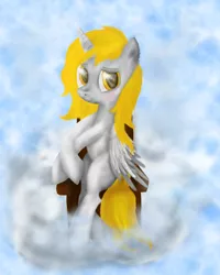 Size: 1600x2000 | Tagged: safe, artist:pisklakozaur, derpibooru import, oc, unofficial characters only, alicorn, pony, alicorn oc, cloud, female, horn, image, jpeg, mare, on a cloud, solo, wings