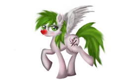Size: 1800x1200 | Tagged: safe, artist:pisklakozaur, derpibooru import, oc, unofficial characters only, pegasus, pony, image, pegasus oc, png, raised hoof, red nosed, simple background, solo, transparent background, wings