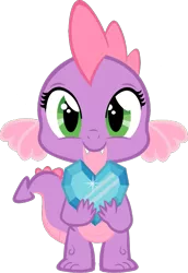 Size: 649x945 | Tagged: safe, artist:angel147196, derpibooru import, editor:lunarangel, spike, barb, barbabetes, crystal heart, cute, eye shimmer, female, hnnng, holding, image, looking at you, pink, png, rule 63, rule63betes, simple background, smiling, solo, spiketta, transparent background, vector