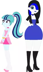 Size: 378x630 | Tagged: safe, artist:sturk-fontaine, derpibooru import, sonata dusk, oc, oc:violet dalmatian, equestria girls, alternate universe, bases used, big breasts, blue lipstick, breasts, choker, clothes, hair over one eye, image, jacket, leather jacket, png, pop star, simple background, white background, wide hips