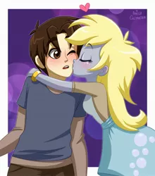 Size: 2550x2897 | Tagged: safe, artist:ameliacostanza, derpibooru import, derpy hooves, equestria girls, crossover, image, jpeg, kissing, peter parker