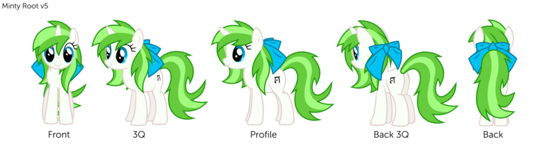Size: 4740x1264 | Tagged: safe, artist:minty root, derpibooru import, oc, oc:minty root, angle, bow, front view, hair bow, image, png, profile, rear view, side view, simple background, solo, transparent background, vector