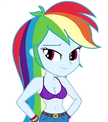 Size: 1220x1380 | Tagged: suggestive, derpibooru import, edit, edited screencap, editor:ah96, screencap, rainbow dash, equestria girls, legend of everfree, background removed, belly button, bra, breast edit, breasts, cleavage, clothes, female, image, png, simple background, solo, transparent background, underwear