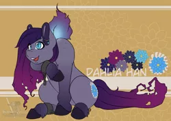 Size: 1280x905 | Tagged: safe, artist:blueberrysnow, derpibooru import, oc, oc:dahlia han, unofficial characters only, dullahan, earth pony, pony, blue fire, disembodied head, female, headless, image, jpeg, mare, modular, reference sheet, sitting, smiling, solo