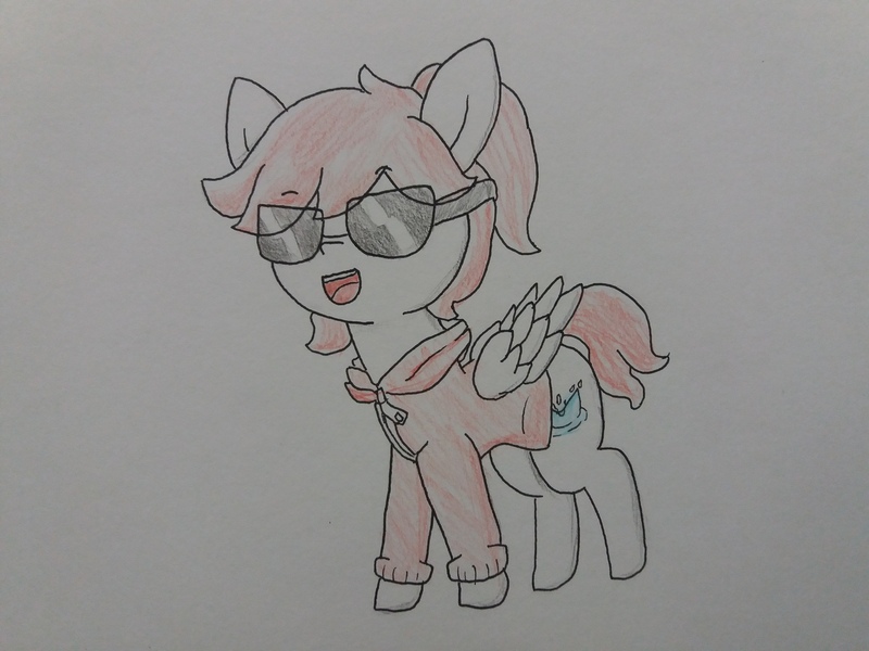 Size: 4128x3096 | Tagged: safe, artist:cherro, derpibooru import, oc, oc:high diving, pegasus, pony, clothes, female, hoodie, image, jpeg, solo, sunglasses, traditional art