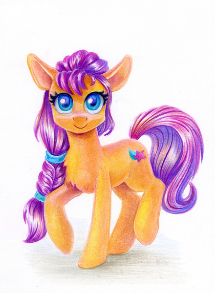 Size: 845x1151 | Tagged: safe, artist:maytee, derpibooru import, sunny starscout, earth pony, pony, g5, image, jpeg, smiling, solo, traditional art