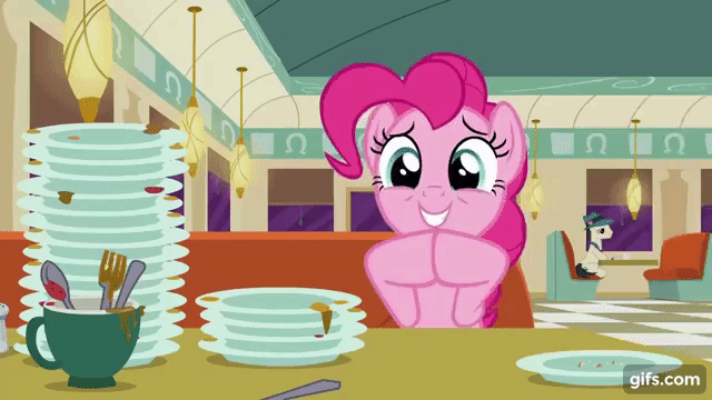 Size: 640x360 | Tagged: safe, derpibooru import, screencap, pinkie pie, earth pony, pony, season 6, the saddle row review, animated, female, floppy ears, gif, gifs.com, image, male, mare, open mouth, open smile, smiling, stallion