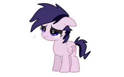 Size: 1920x1200 | Tagged: safe, artist:aonatsu_ki, derpibooru import, oc, oc:berrywee, pegasus, pony, :c, eyeshadow, female, filly, floppy ears, foal, folded wings, frown, image, lidded eyes, makeup, pegasus oc, png, purple eyes, show accurate, simple background, standing, tail, transparent background, two toned mane, two toned tail, wings