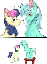 Size: 2200x3000 | Tagged: safe, artist:valkiria, derpibooru import, bon bon, lyra heartstrings, sweetie drops, earth pony, pony, unicorn, blushing, cute, female, heart, high res, image, lesbian, looking at each other, looking at someone, lyrabon, png, shipping, simple background