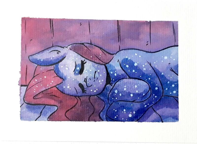 Size: 2292x1672 | Tagged: safe, artist:raph13th, derpibooru import, fluttershy, galaxy, image, jpeg, lying down, traditional art, watercolor painting