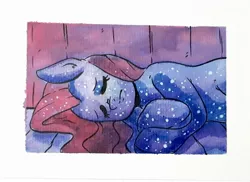 Size: 2292x1672 | Tagged: safe, artist:raph13th, derpibooru import, fluttershy, galaxy, image, jpeg, lying down, traditional art, watercolor painting