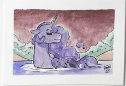 Size: 2242x1526 | Tagged: safe, artist:raph13th, derpibooru import, princess luna, image, jpeg, lake, submerged, traditional art, watercolor painting