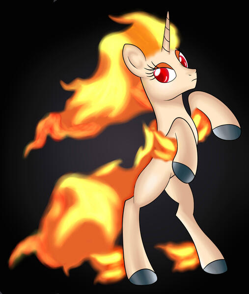 Size: 1900x2250 | Tagged: safe, artist:doublevshivvers, derpibooru import, poképony, rapidash, unicorn, colored hooves, image, jpeg, pokémon, red eyes, standing on two hooves