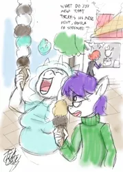 Size: 800x1117 | Tagged: safe, artist:gameboyred, derpibooru import, oc, unofficial characters only, anthro, unicorn, anthro oc, clothes, female, food, horn, ice cream, image, open mouth, png, sweater, unicorn oc