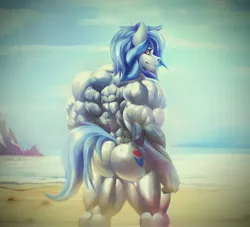 Size: 4096x3724 | Tagged: suggestive, artist:rizzyofen, derpibooru import, oc, oc:delta dart, unofficial characters only, anthro, hippogriff, biceps, butt, clothes, fetish, image, jpeg, male, male nipples, muscle fetish, muscles, muscular male, nipples, nudity, overdeveloped muscles, partial nudity, tattoo, topless