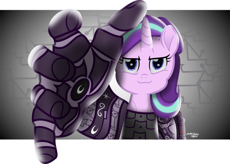 Size: 3304x2353 | Tagged: safe, artist:lincolnbrewsterfan, derpibooru import, starlight glimmer, alicorn, cyborg, pony, unicorn, fallout equestria, fallout equestria: project horizons, my little pony: the movie, .svg available, :3, >:), >:3, alicorn armor, alternate universe, armor, armored pony, artificial hands, artificial wings, augmented, breaking the fourth wall, creepy, cursed emoji, cyber grooves, cyber legs, cybernetic eyes, cybernetic pony, cybernetic wings, cyberpunk, derpibooru exclusive, determined, determined face, determined look, determined smile, fanfic art, female, fingernails, fingers, flourish, fourth wall, gradient background, hand, horn, image, inkscape, level 6 (cognitum) (project horizons), looking at you, mare, meme, moonlight eclipse (project horizons), movie accurate, nc-tv signature, palm, png, race swap, reaching, reaching out, recruitment poster, signature, simple background, smiling, smiling at you, solo, squint, staring into your soul, the fourth wall cannot save you, upgrade, vector, vector trace, vibe check, wings