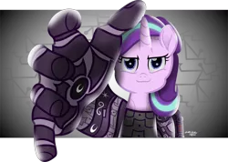 Size: 3304x2353 | Tagged: safe, artist:lincolnbrewsterfan, derpibooru import, starlight glimmer, alicorn, cyborg, pony, unicorn, fallout equestria, fallout equestria: project horizons, my little pony: the movie, .svg available, :3, >:), >:3, alicorn armor, alternate universe, armor, armored pony, artificial hands, artificial wings, augmented, breaking the fourth wall, creepy, cursed emoji, cyber grooves, cyber legs, cybernetic eyes, cybernetic pony, cybernetic wings, cyberpunk, derpibooru exclusive, determined, determined face, determined look, determined smile, fanfic art, female, fingernails, fingers, flourish, fourth wall, gradient background, hand, horn, image, inkscape, level 6 (cognitum) (project horizons), looking at you, mare, meme, moonlight eclipse (project horizons), movie accurate, nc-tv signature, palm, png, race swap, reaching, reaching out, recruitment poster, signature, simple background, smiling, smiling at you, solo, squint, staring into your soul, the fourth wall cannot save you, upgrade, vector, vector trace, vibe check, wings