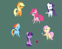 Size: 2500x2000 | Tagged: safe, artist:larix-u, derpibooru import, applejack, fluttershy, pinkie pie, rainbow dash, rarity, twilight sparkle, twilight sparkle (alicorn), alicorn, butterfly, earth pony, insect, pegasus, pony, unicorn, book, female, folded wings, glow, glowing horn, green background, high res, horn, image, magic, magic aura, mane six, mare, png, pointy ponies, simple background, wings