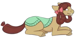 Size: 1151x593 | Tagged: safe, artist:cowcumber, derpibooru import, yona, ponified, pony, she's all yak, grin, image, lying down, png, pony yona, prone, smiling, solo, species swap