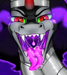 Size: 3200x3568 | Tagged: suggestive, derpibooru import, king sombra, pony, drool, glow, glowing eyes, image, imminent vore, mawshot, open mouth, png, sharp teeth, teeth, vore