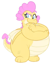 Size: 1600x2026 | Tagged: safe, artist:aleximusprime, derpibooru import, oc, oc:buttercream, oc:buttercream the dragon, dragon, flurry heart's story, belly, big belly, chonk, chubby, cute, devious, dragoness, dragon oc, fat, female, heart shaped, image, looking to side, mischievous, plump, png, raised eyebrow, scheming, thinking