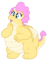 Size: 1600x2026 | Tagged: safe, artist:aleximusprime, derpibooru import, oc, oc:buttercream, oc:buttercream the dragon, dragon, flurry heart's story, belly, big belly, chubby, confused, cute, dragoness, dragon oc, fat, female, heart shaped, huh, image, plump, png, questioning, wat