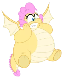 Size: 1600x1982 | Tagged: safe, artist:aleximusprime, derpibooru import, oc, oc:buttercream, oc:buttercream the dragon, dragon, flurry heart's story, airborne, belly, big belly, chubby, cute, dragoness, dragon oc, fat, female, flapping wings, flying, hands on cheeks, heart shaped, image, plump, png, scared, shocked, wings