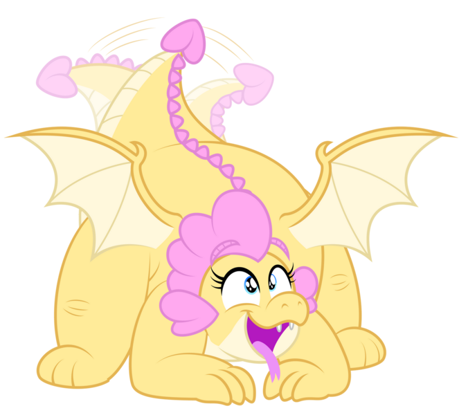 Size: 1600x1421 | Tagged: safe, artist:aleximusprime, derpibooru import, oc, oc:buttercream, oc:buttercream the dragon, dragon, flurry heart's story, behaving like a dog, chubby, cute, dragon oc, dragoness, excited, fat, female, image, panting, plump, png, spread wings, tail, tail wag, tongue out, wings