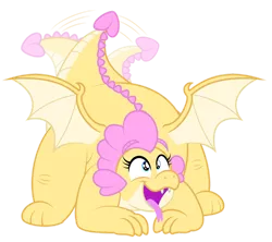 Size: 1600x1421 | Tagged: safe, artist:aleximusprime, derpibooru import, oc, oc:buttercream, oc:buttercream the dragon, dragon, flurry heart's story, behaving like a dog, chubby, cute, dragon oc, dragoness, excited, fat, female, image, panting, plump, png, spread wings, tail, tail wag, tongue out, wings