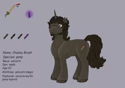 Size: 3500x2460 | Tagged: safe, artist:valdemar, derpibooru import, oc, oc:chubby brush, unofficial characters only, pony, unicorn, brown eyes, brown mane, glasses, glow, glowing horn, horn, image, magic, male, png, ponytail, reference, reference sheet, solo, stallion, tail