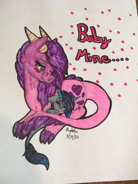 Size: 1024x1365 | Tagged: safe, artist:shouka2016, derpibooru import, oc, oc:crystal clarity, oc:identity, unofficial characters only, dracony, hybrid, blushing, duo, female, foal, image, interspecies offspring, jpeg, mother and child, mother and daughter, offspring, offspring's offspring, parent:oc:crystal clarity, parent:oc:prince illusion, parent:rarity, parents:oc x oc, parent:spike, parents:sparity, traditional art