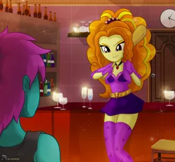 Size: 4450x4133 | Tagged: safe, artist:charliexe, derpibooru import, adagio dazzle, oc, oc:protein shake, comic:we will be adored, comic:we will be adored part 16, equestria girls, baseball bat, clothes, image, imminent violence, interpretation, intimidating, png, show accurate, skirt