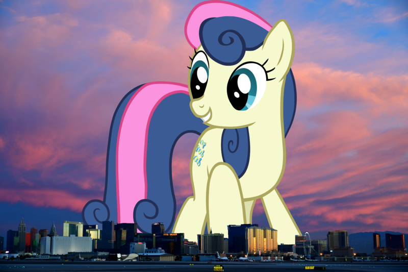 Size: 2000x1333 | Tagged: safe, artist:scrimpeh, derpibooru import, bon bon, sweetie drops, earth pony, pony, female, giant bon bon (sweetie drops), giant pony, giant/macro earth pony, giantess, highrise ponies, image, irl, las vegas, macro, mare, mega bon bon, mega giant, nevada, photo, png, ponies in real life