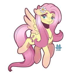 Size: 1500x1500 | Tagged: safe, artist:cckittycreative, derpibooru import, fluttershy, pegasus, pony, blushing, daisy (flower), female, floppy ears, flower, flower in hair, full body, image, jewelry, mare, necklace, outline, png, simple background, solo, spread wings, transparent background, wings