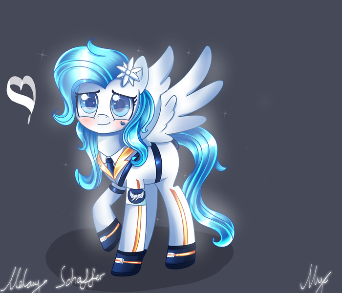 Size: 2450x2100 | Tagged: safe, artist:opal_radiance, derpibooru import, oc, pegasus, pony, 2020, clothes, dark background, eyelashes, female, flower, flower in hair, heart, image, mare, pegasus oc, pictogram, png, signature, smiling, wings