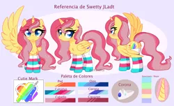 Size: 3744x2269 | Tagged: safe, artist:2pandita, derpibooru import, oc, alicorn, pony, alicorn oc, clothes, female, horn, image, mare, png, reference sheet, socks, solo, striped socks, wings