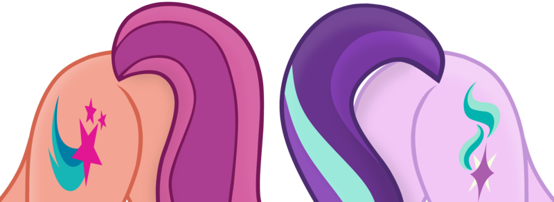 Size: 2946x1080 | Tagged: suggestive, artist:grapefruit-face, artist:stellar-ponies, derpibooru import, starlight glimmer, sunny starscout, pony, base used, butt, butts, cutie mark, duo, g4 style, g4 to g5, g5, glimmer glutes, image, plot, png, simple background, sunny starbutt, transparent background